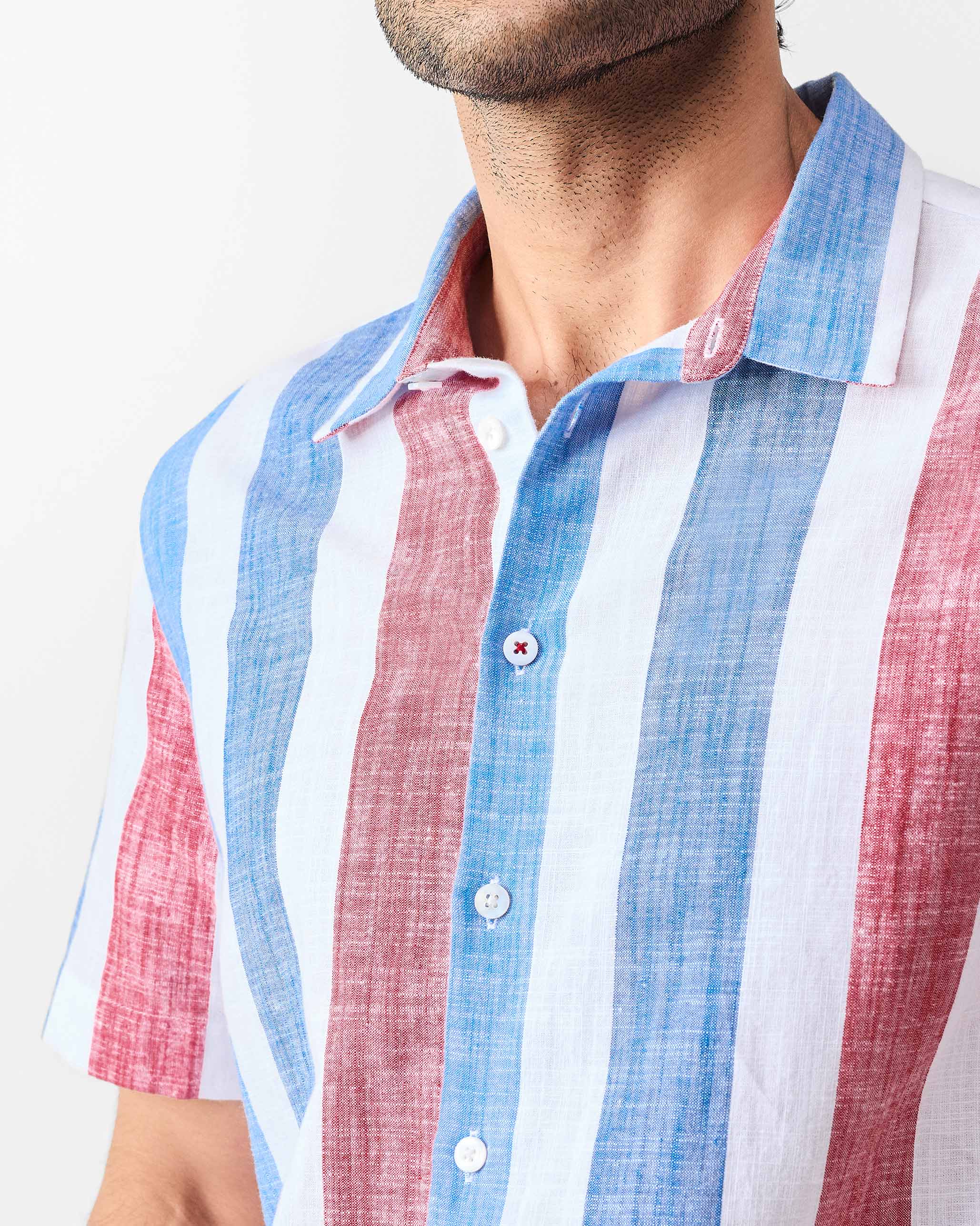 Half Sleeves Shirt - Blue & Red Stripes