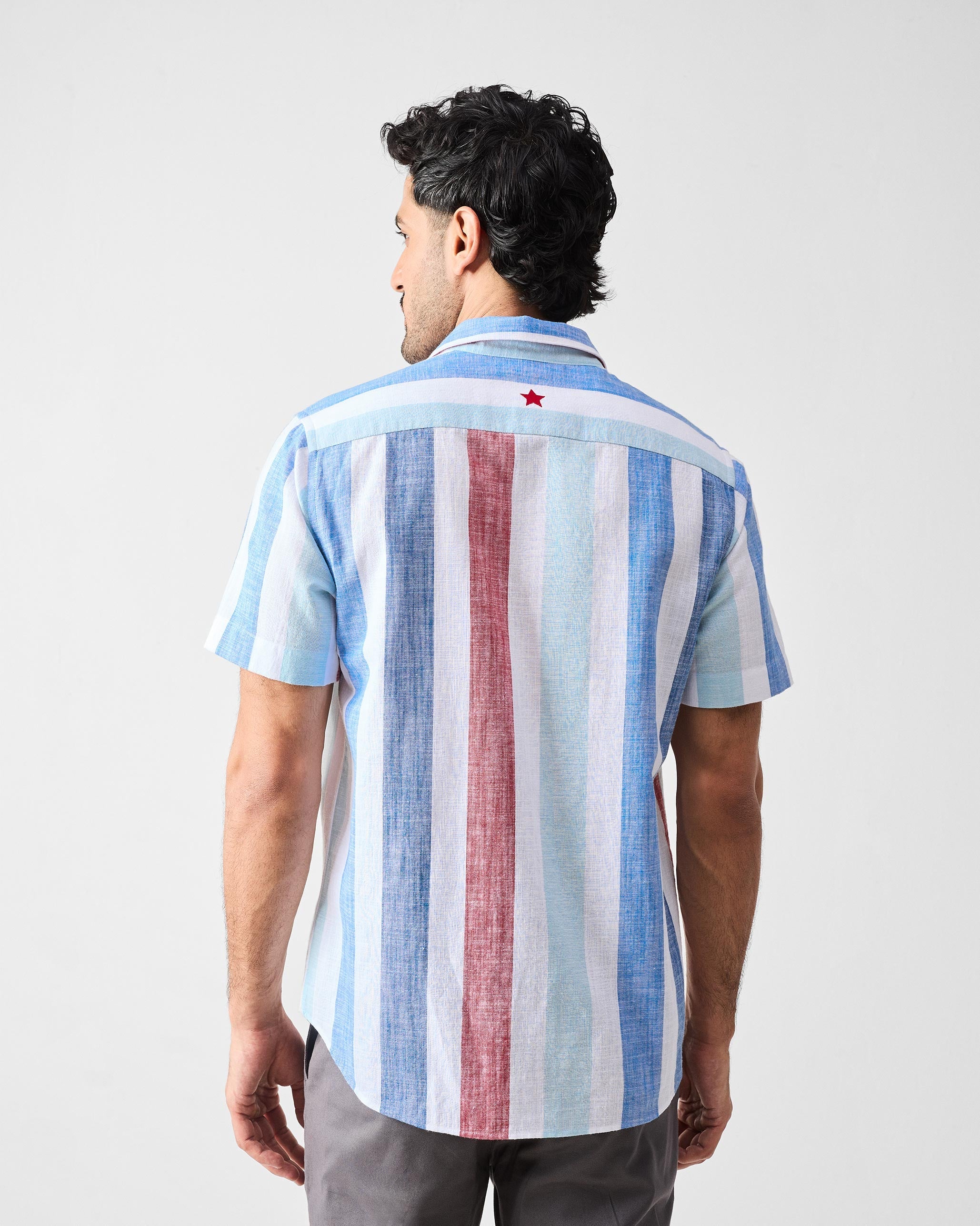 Half Sleeves Shirt - Blue & Red Stripes