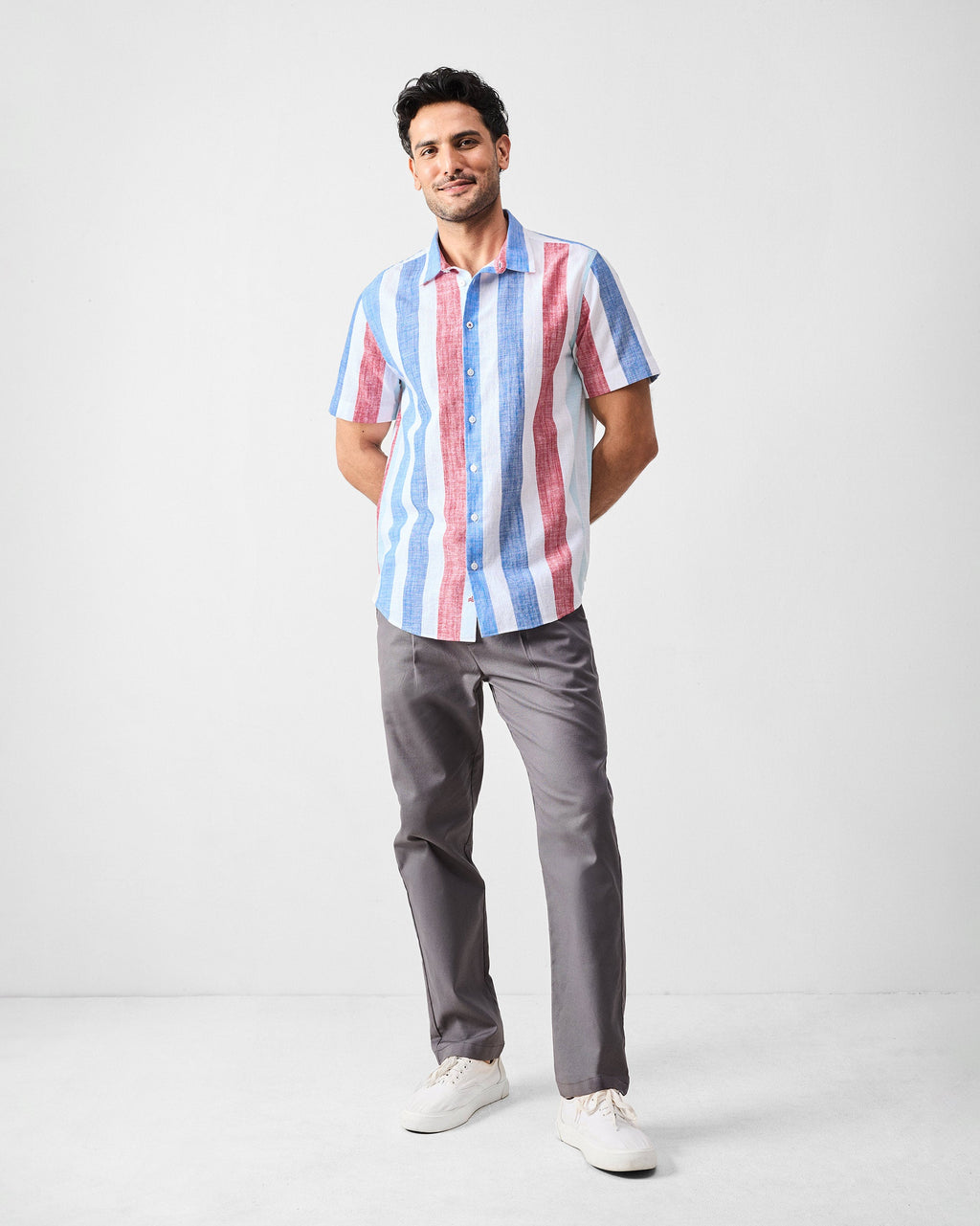 Half Sleeves Shirt - Blue & Red Stripes