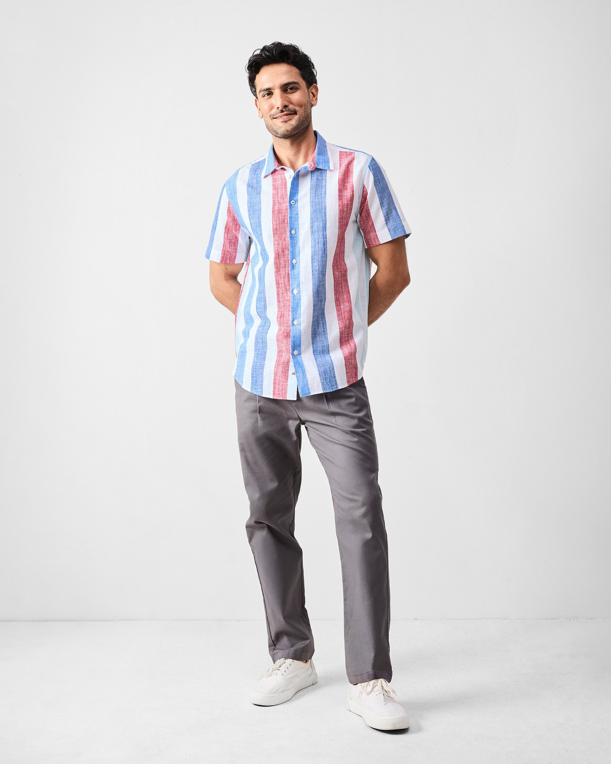 Half Sleeves Shirt - Blue & Red Stripes
