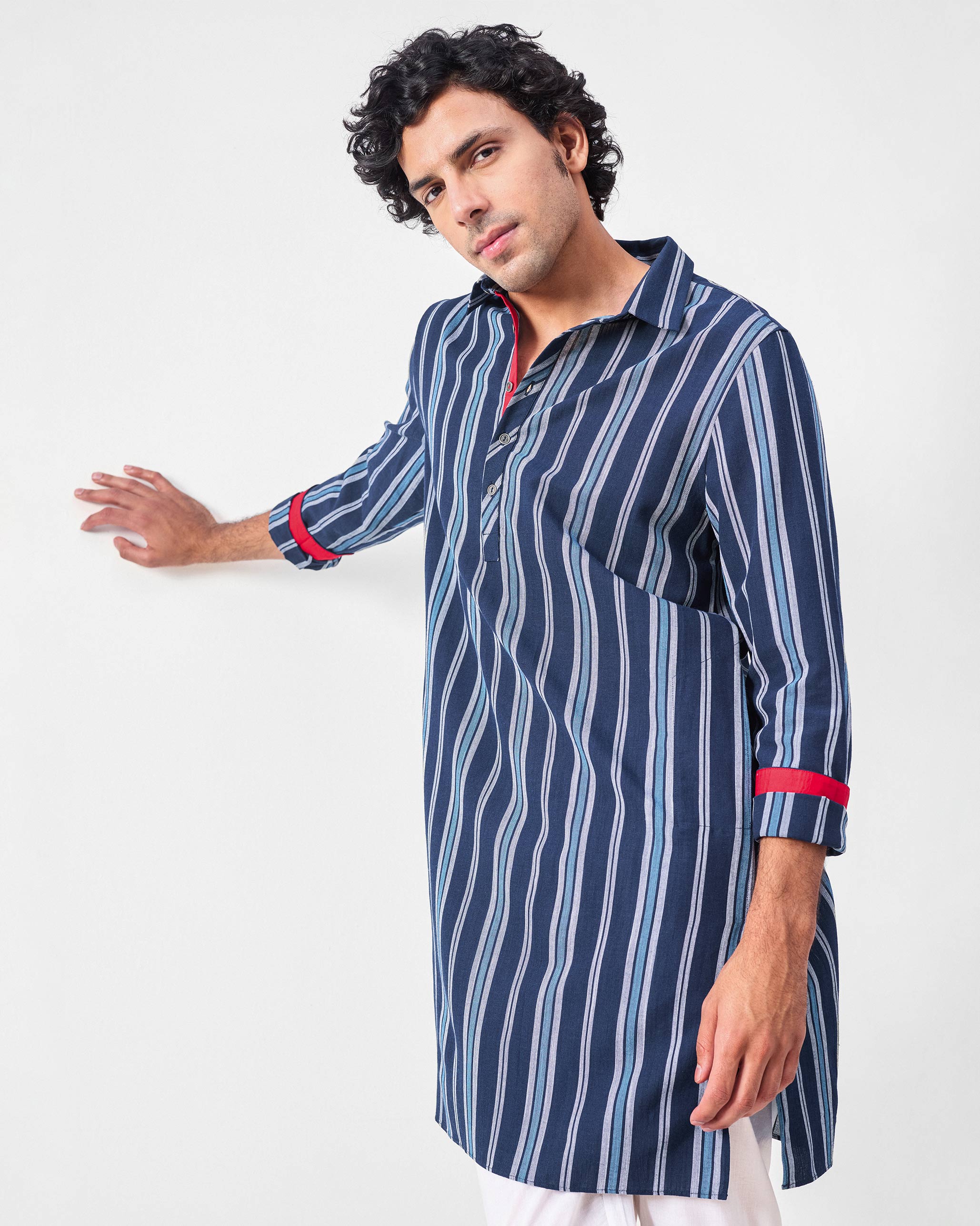Comoros Kurta - Blue & Navy Stripes