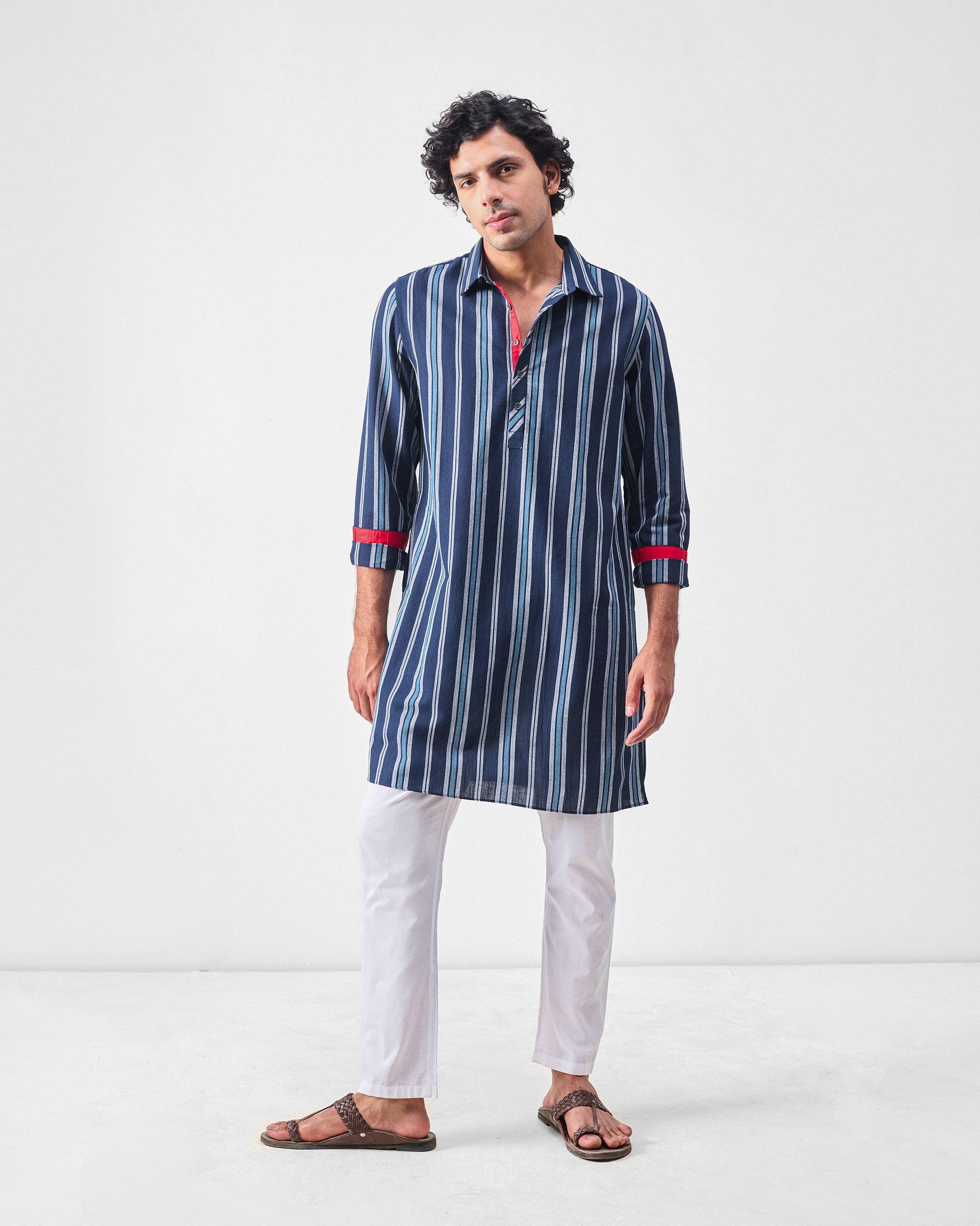 Comoros Kurta - Blue & Navy Stripes