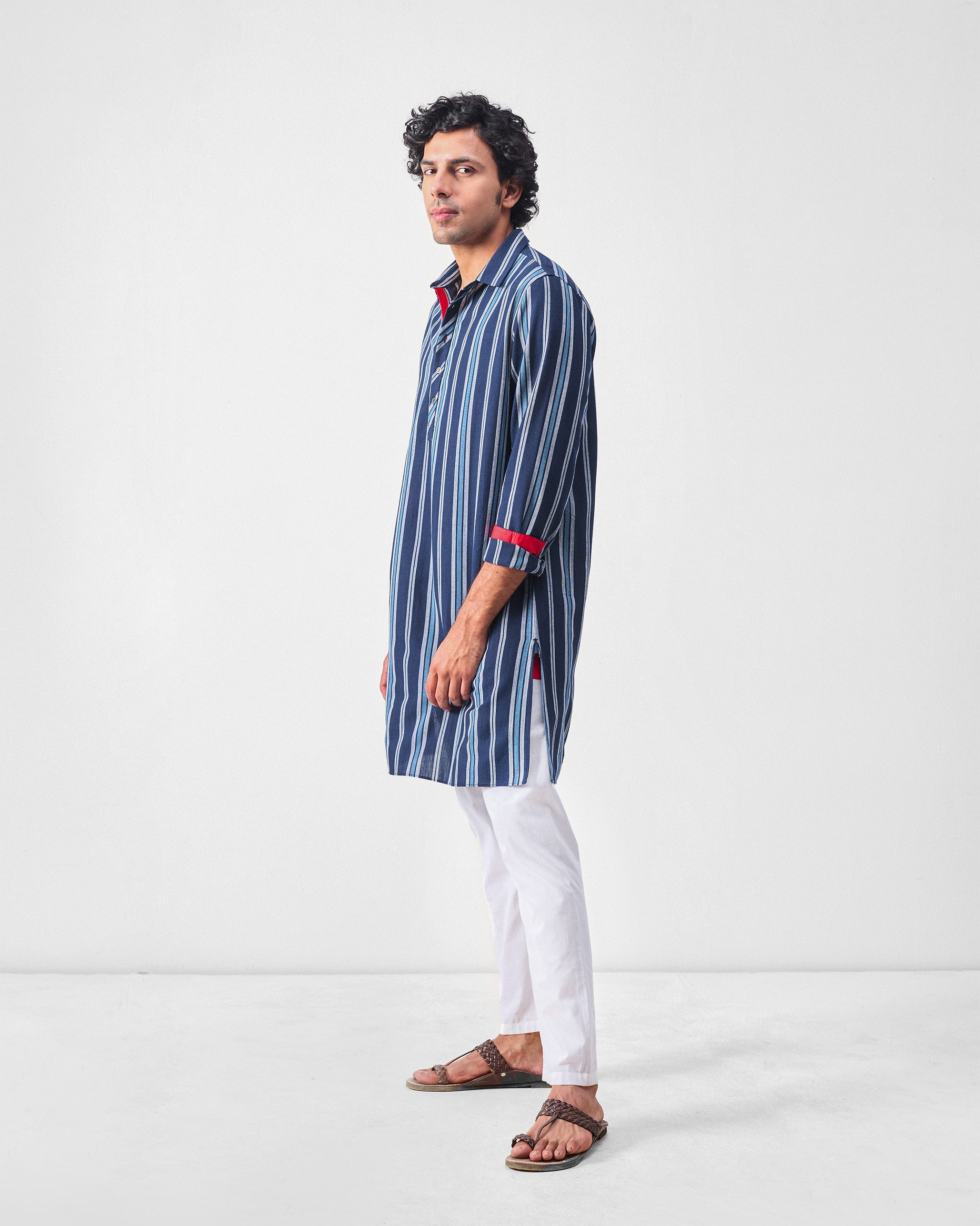 Comoros Kurta - Blue & Navy Stripes