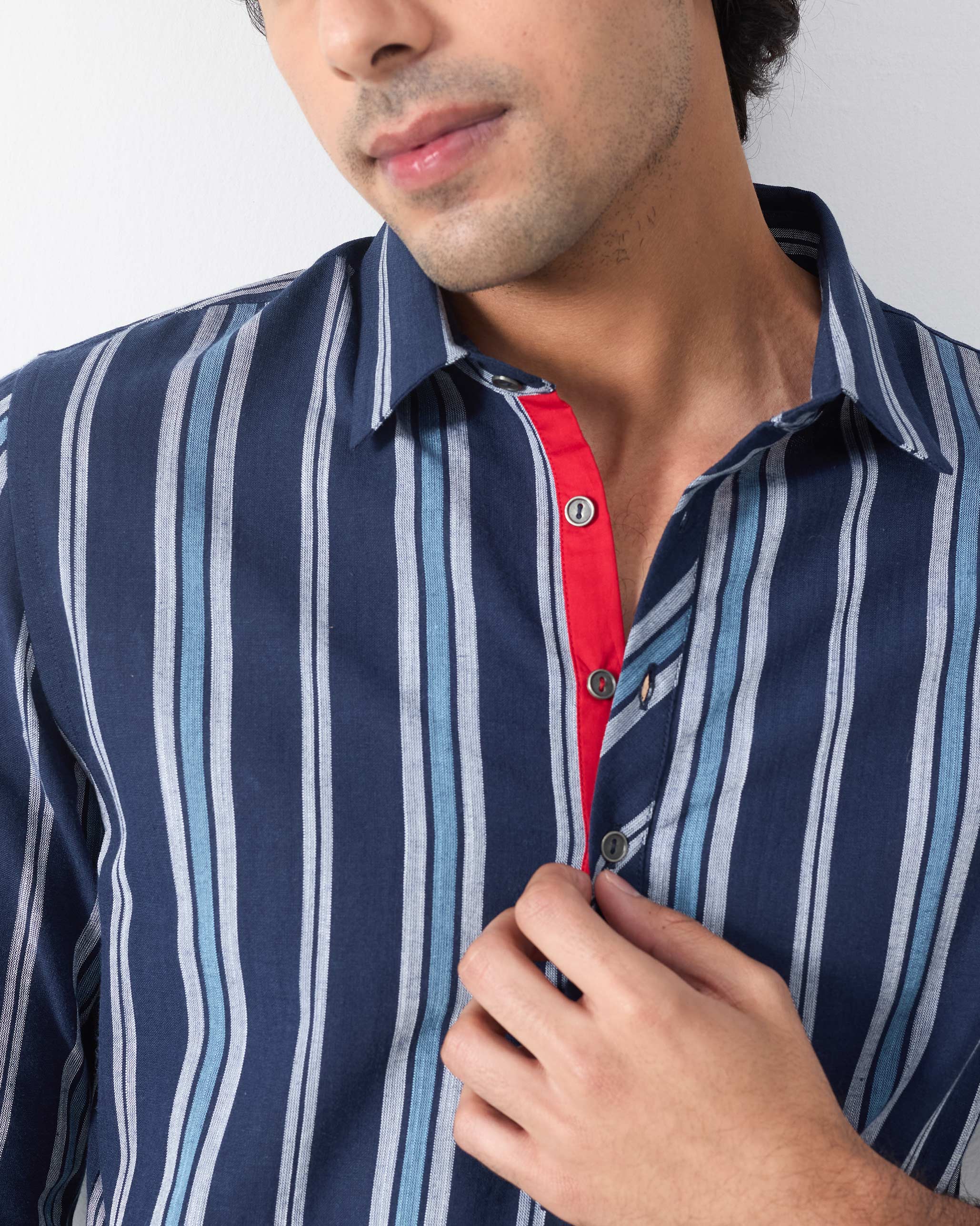 Comoros Kurta - Blue & Navy Stripes