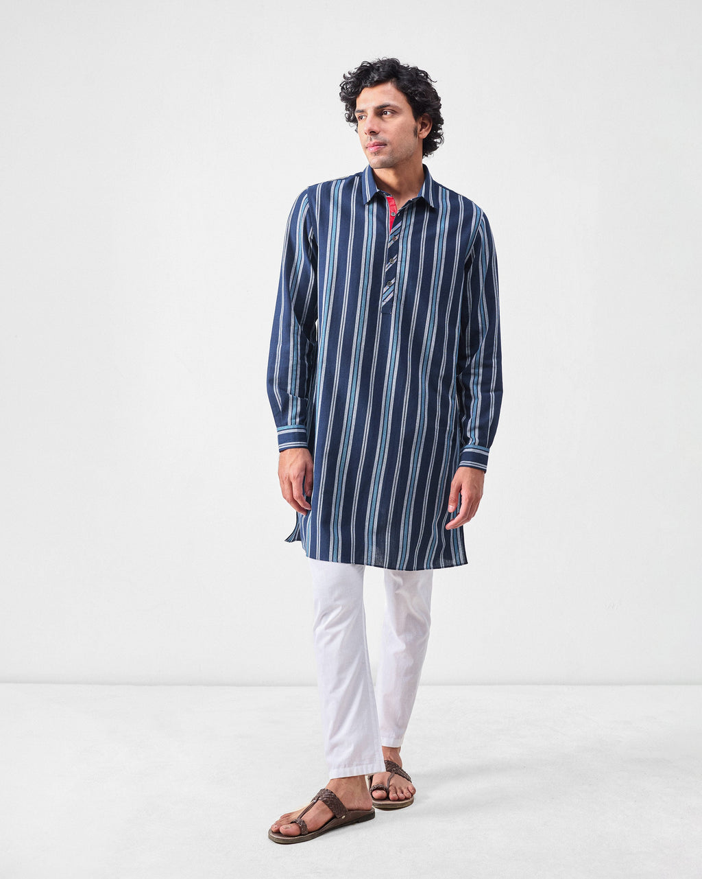Comoros Kurta - Blue & Navy Stripes