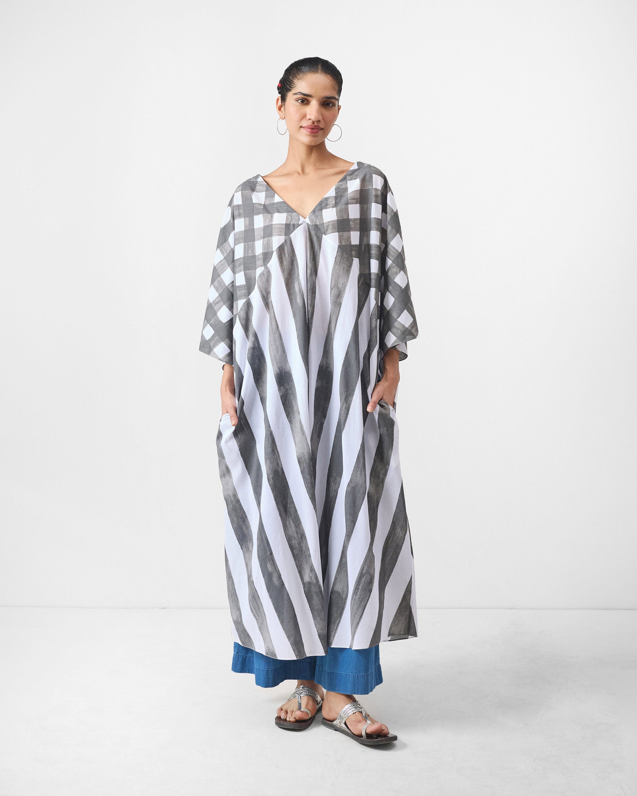 Minori Kaftan - Charcoal & White Print