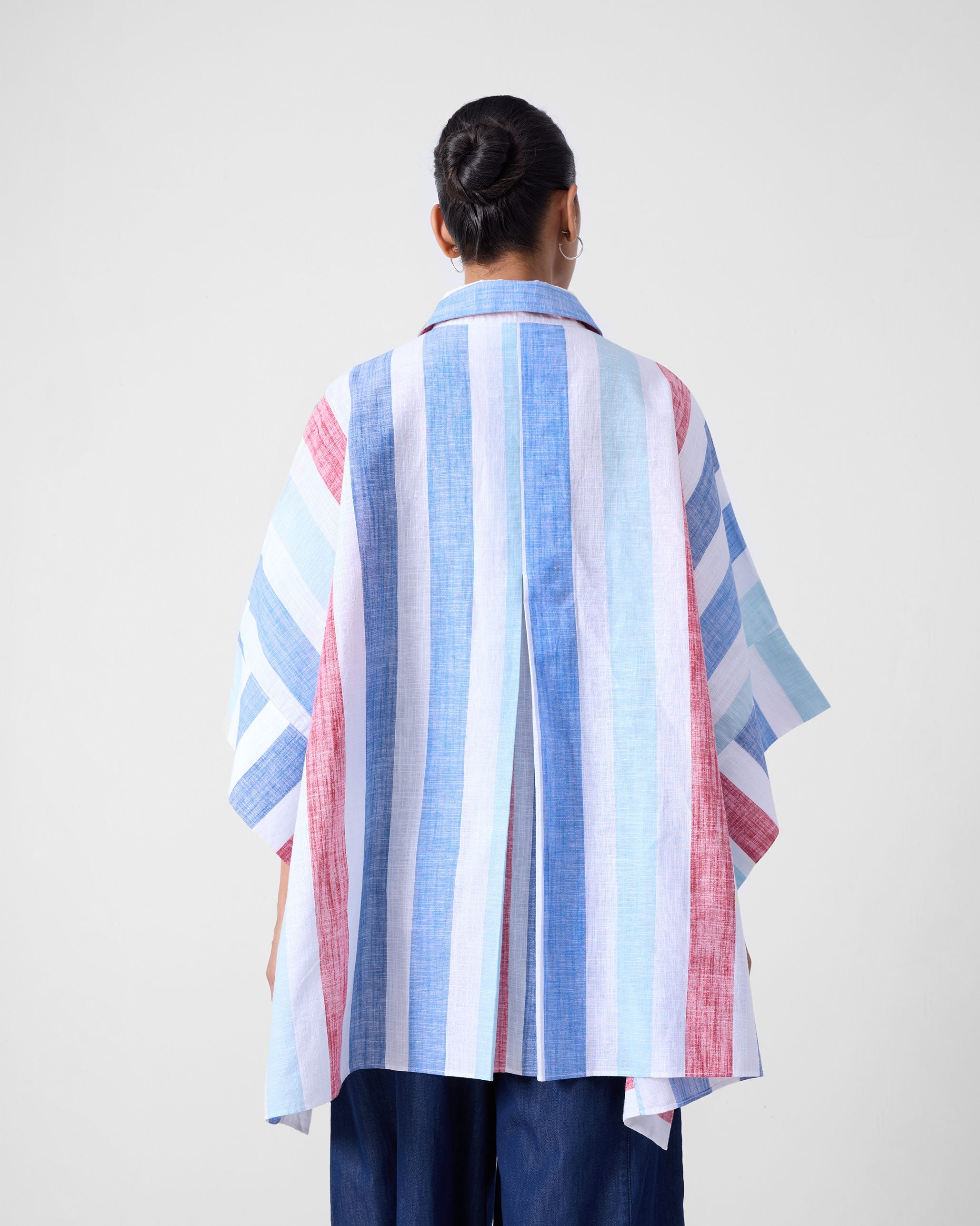 Shiro Boxy Shirt - Blue & Red Stripes