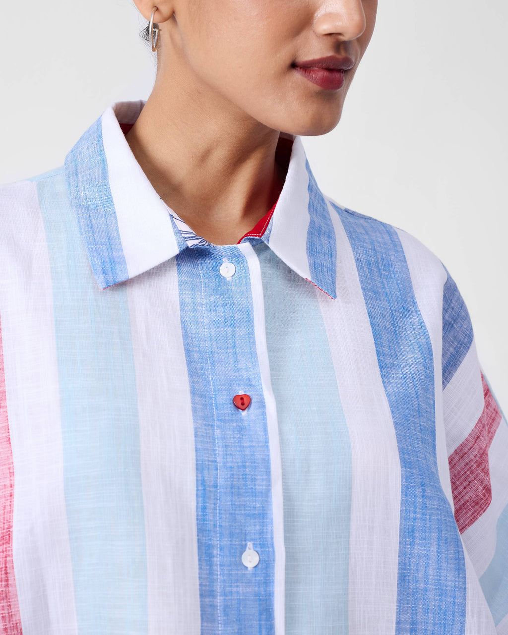 Shiro Boxy Shirt - Blue & Red Stripes