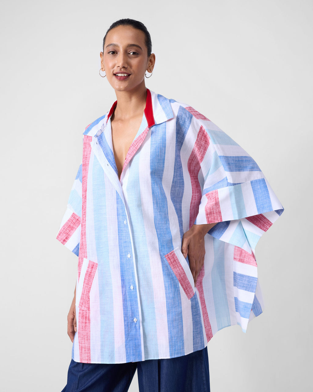 Shiro Boxy Shirt - Blue & Red Stripes