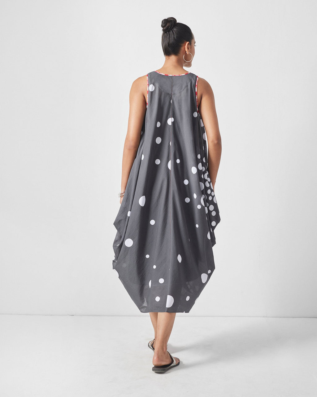 Cowl Dress with Slip - Charcoal & White Print