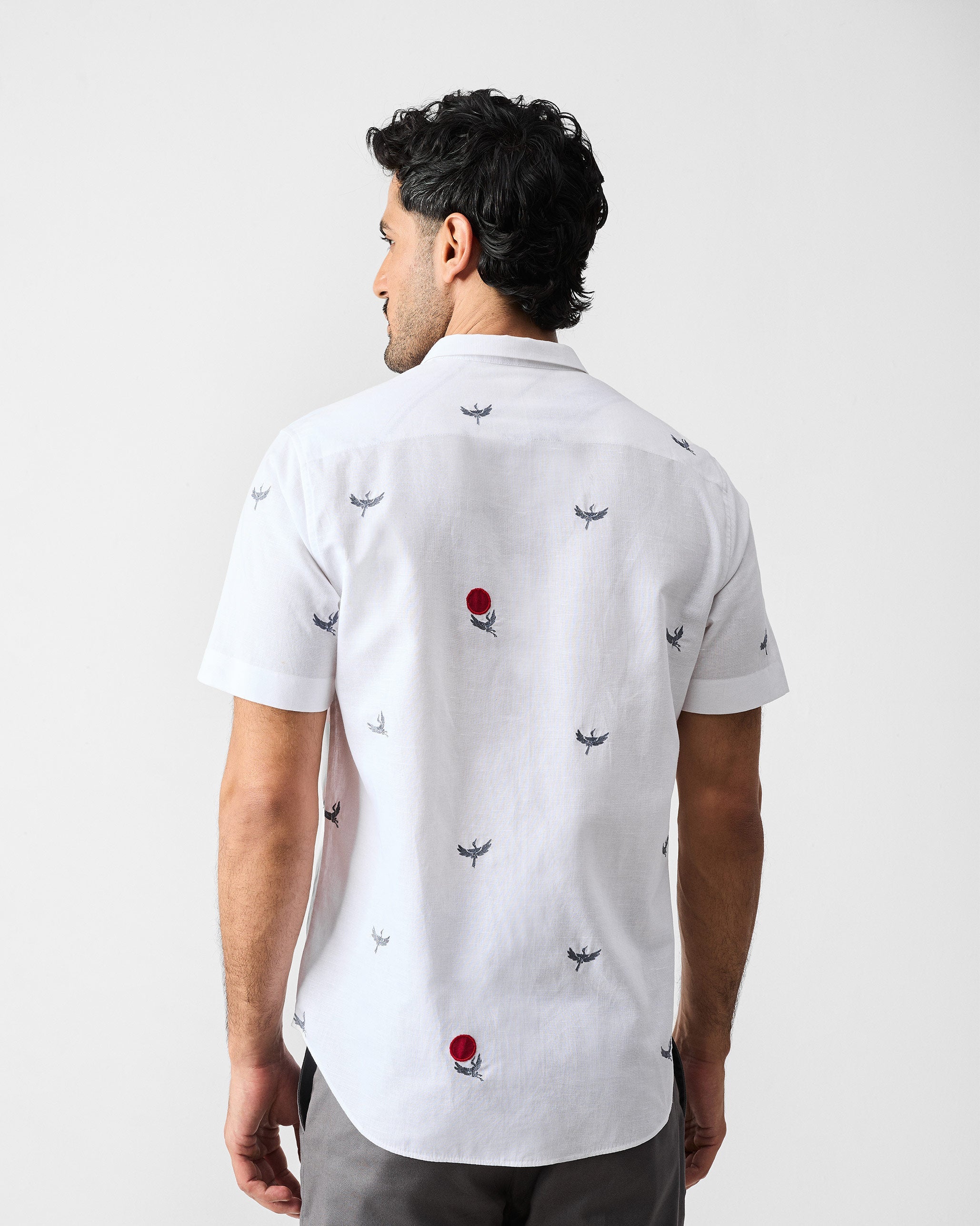 Riverline Shirt - White & Red Embroidered