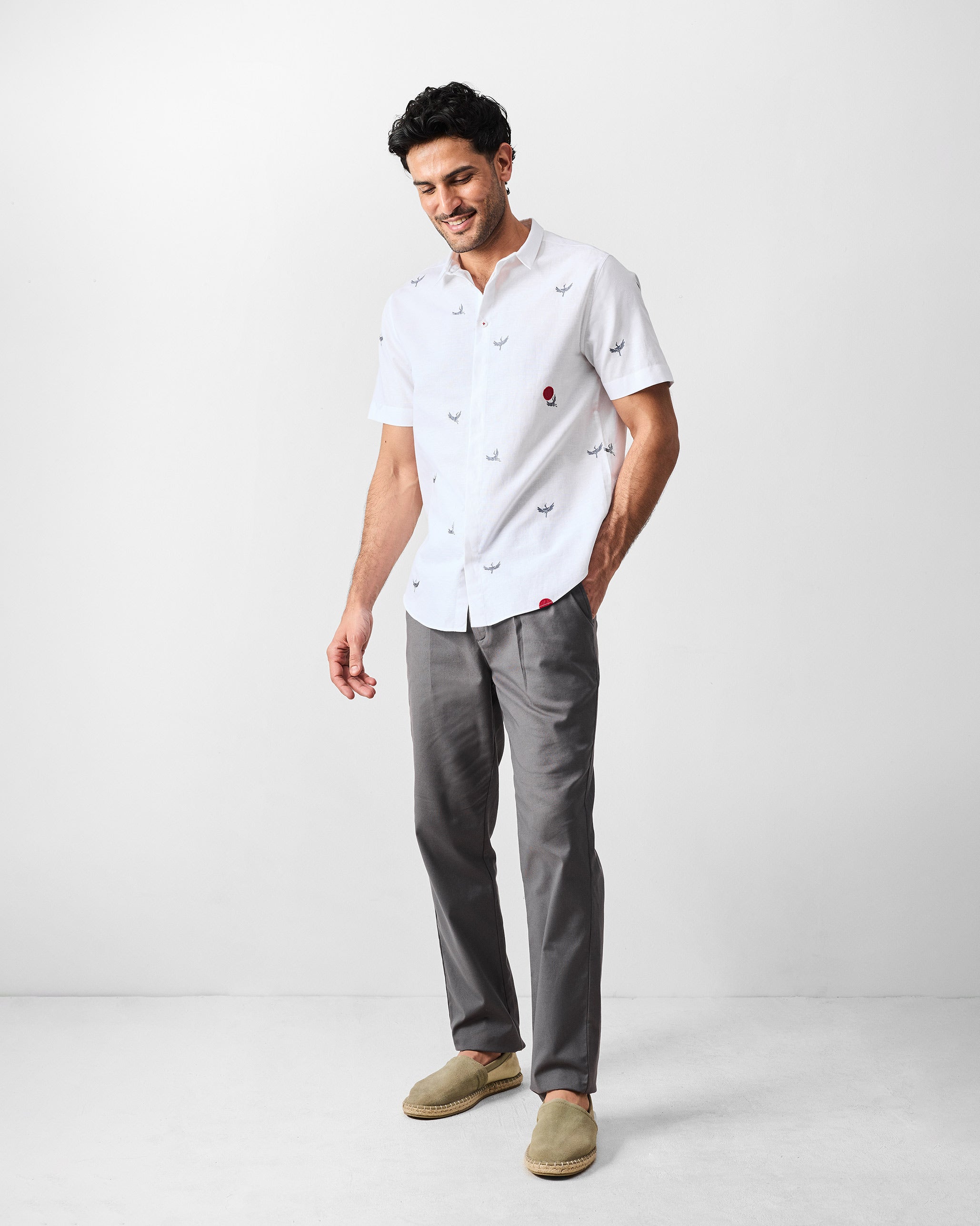 Riverline Shirt - White & Red Embroidered